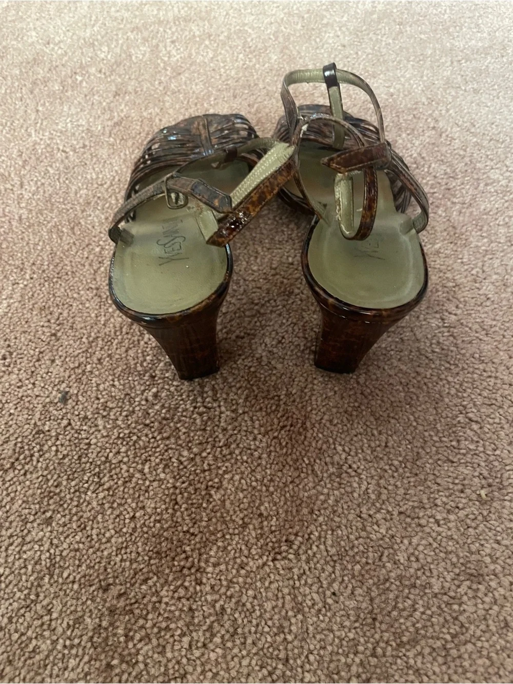 Yves Saint Laurent Brown Tortoiseshell Patent Strappy Heeled Sandals